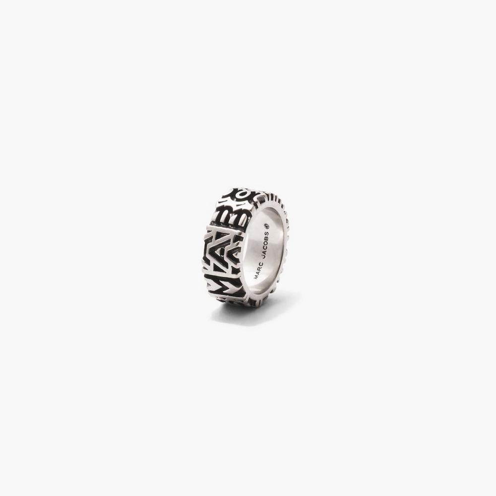 Anillos Marc Jacobs Monogram Engraved Mujer Plateados | 41579DHGP