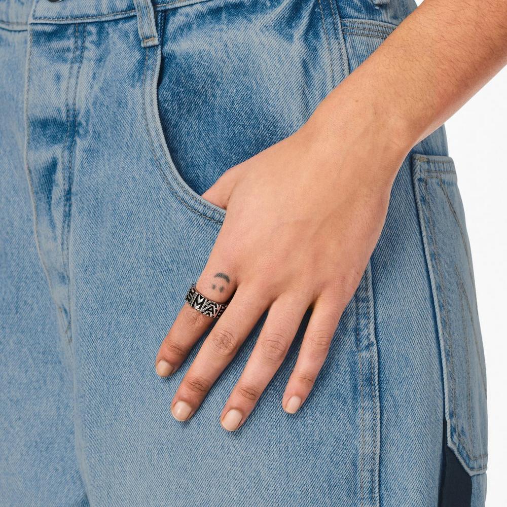Anillos Marc Jacobs Monogram Engraved Mujer Plateados | 41579DHGP