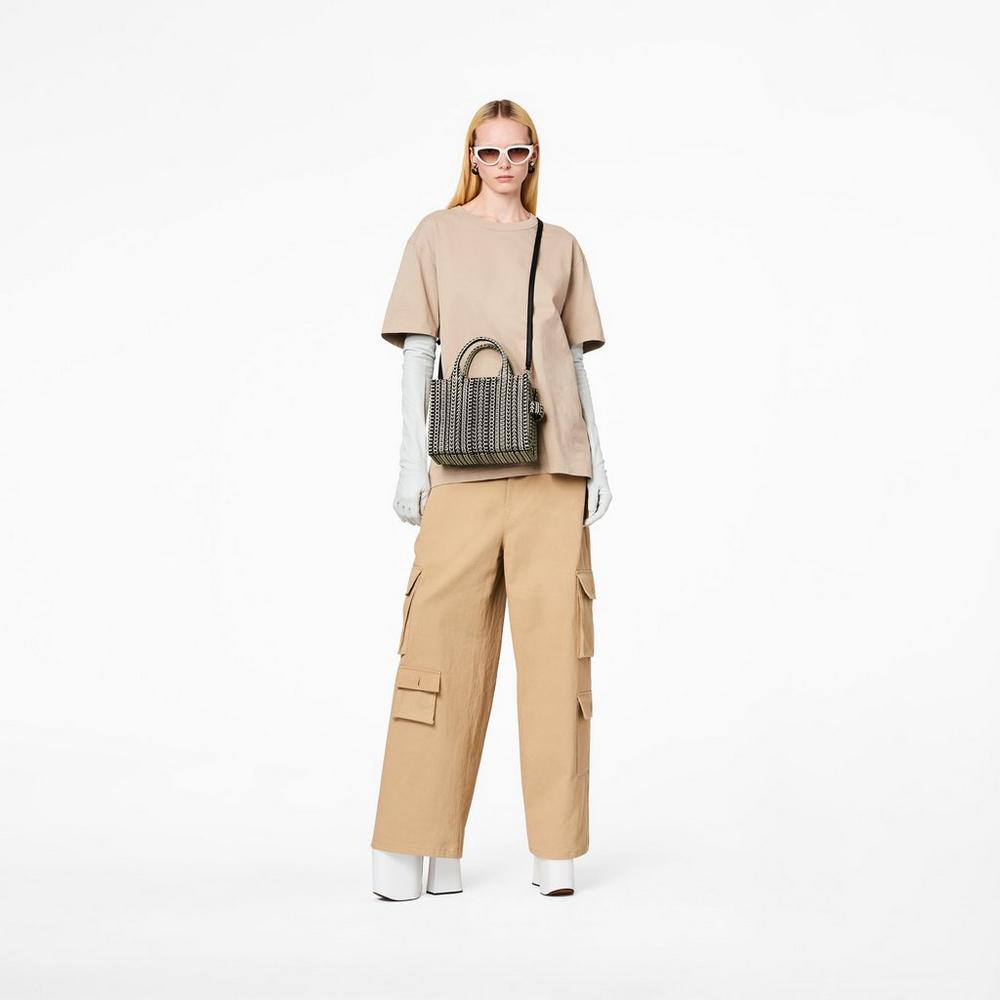 Bolso Tote Marc Jacobs Monogram Cuero Mini Tote Mujer Negros Blancos | 36408ENQF