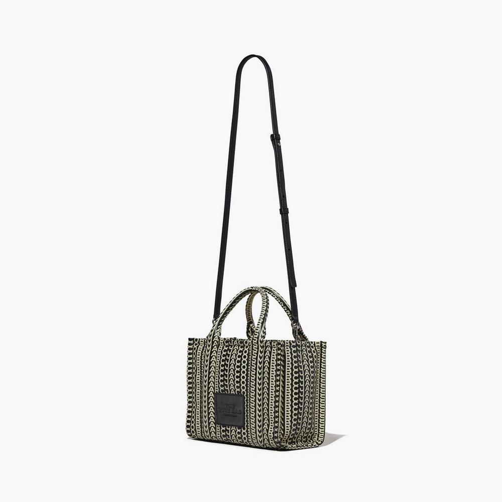 Bolso Tote Marc Jacobs Monogram Cuero Mini Tote Mujer Negros Blancos | 36408ENQF