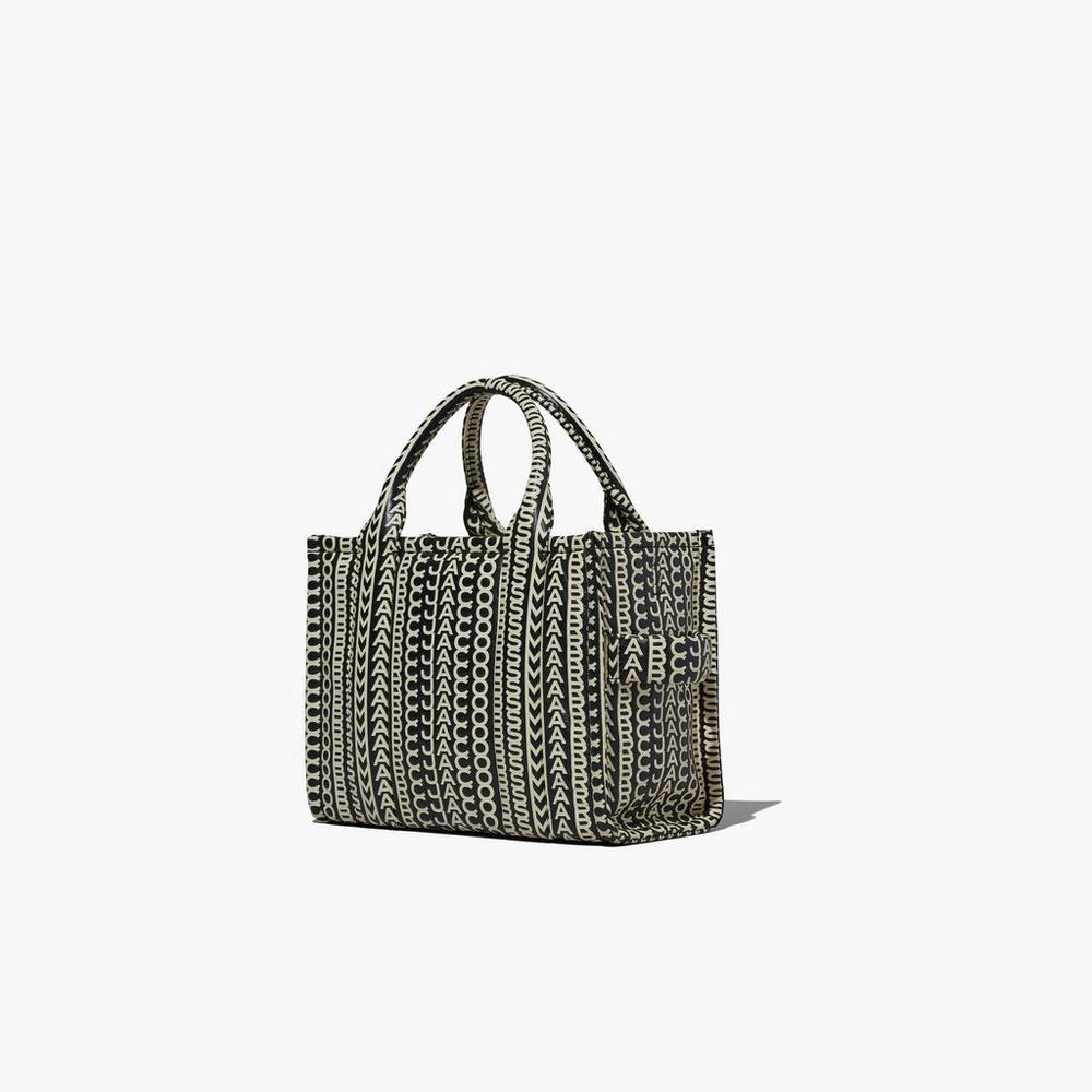 Bolso Tote Marc Jacobs Monogram Cuero Mini Tote Mujer Negros Blancos | 36408ENQF