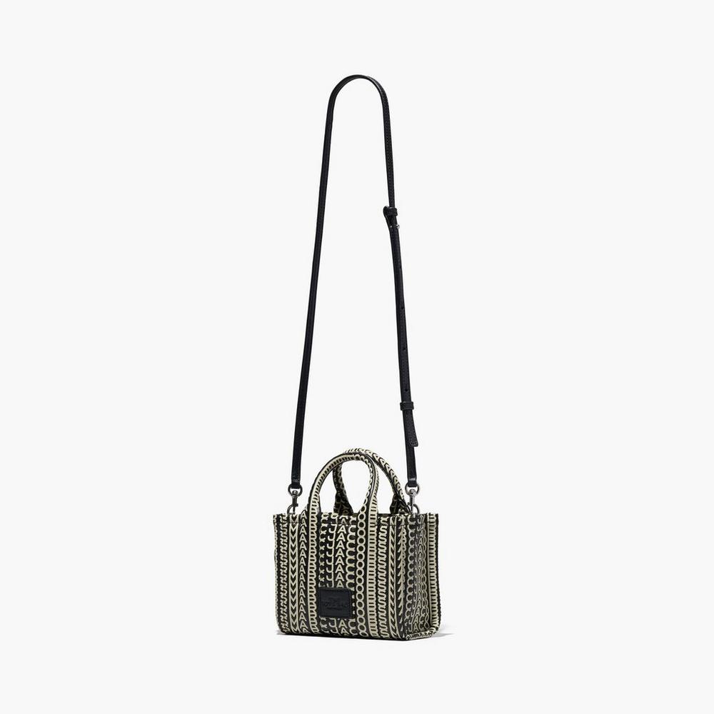 Bolso Tote Marc Jacobs Monogram Cuero Micro Tote Mujer Negros Blancos | 51948GYHA