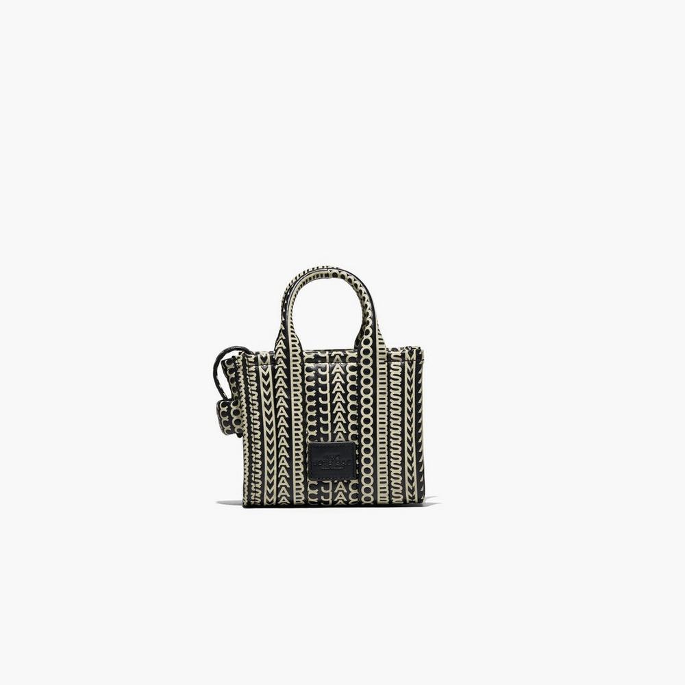 Bolso Tote Marc Jacobs Monogram Cuero Micro Tote Mujer Negros Blancos | 51948GYHA