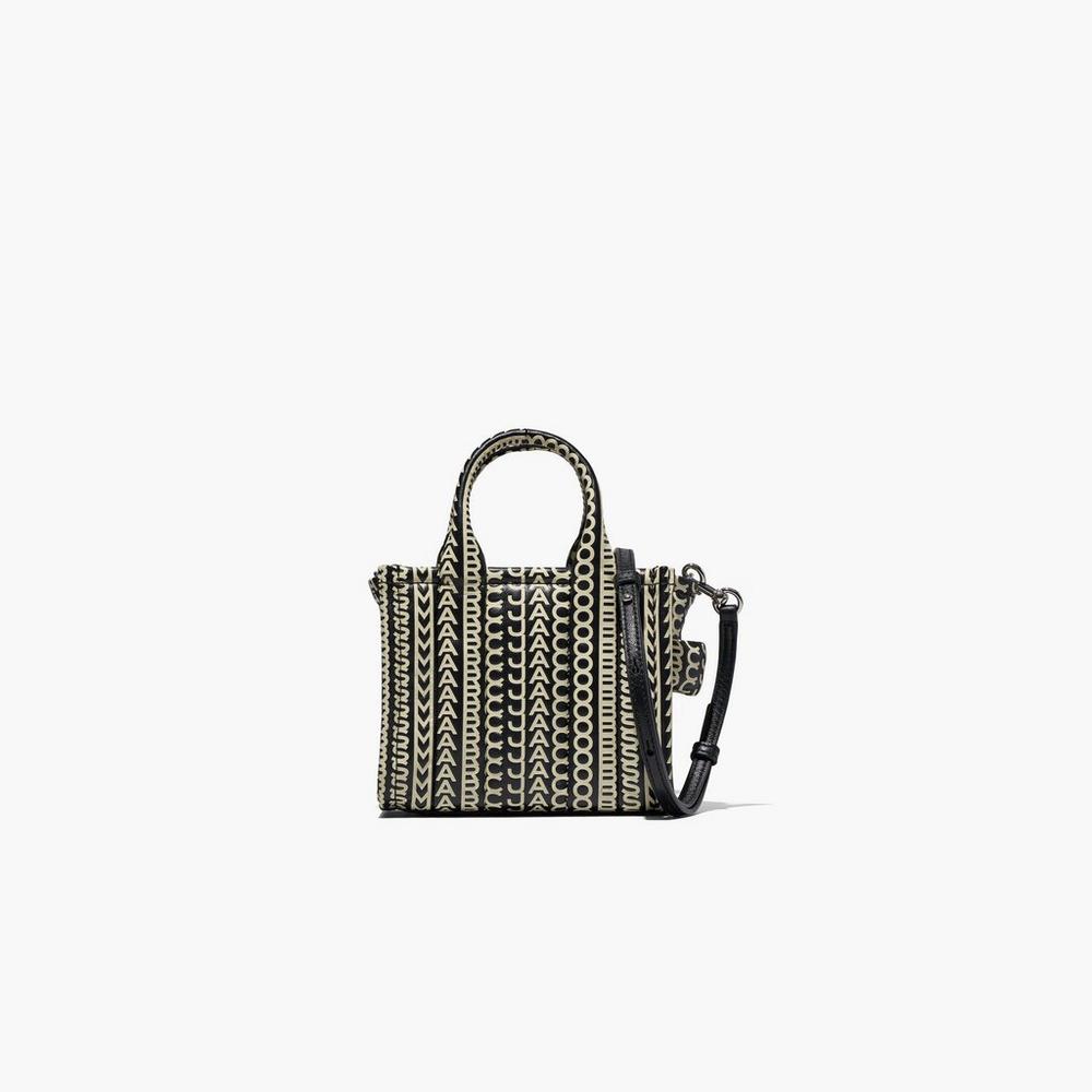 Bolso Tote Marc Jacobs Monogram Cuero Micro Tote Mujer Negros Blancos | 51948GYHA