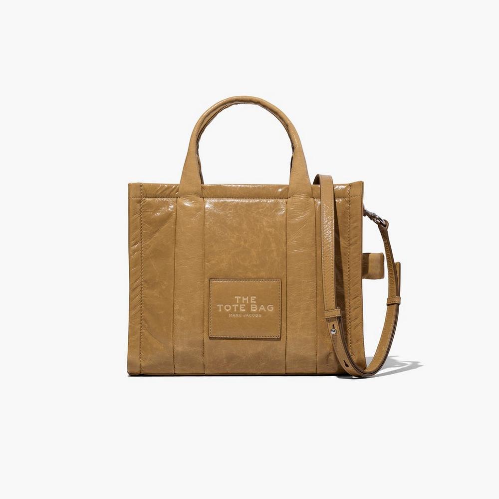 Bolso Tote Marc Jacobs Shiny Crinkle Medium Mujer Marrom Claro | 31640YTMX
