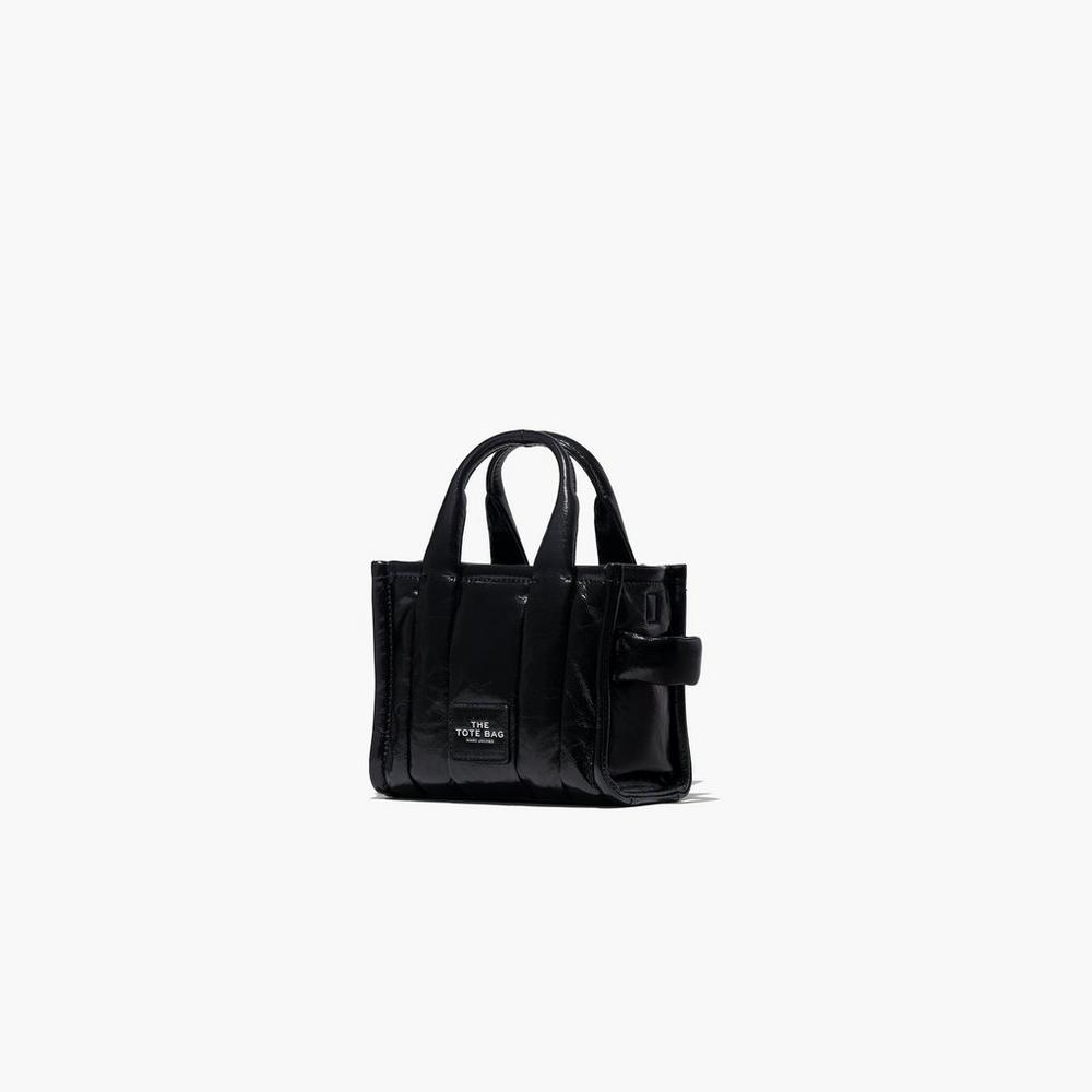 Bolso Tote Marc Jacobs Shiny Crinkle Micro Tote Mujer Negros | 05372AYFQ