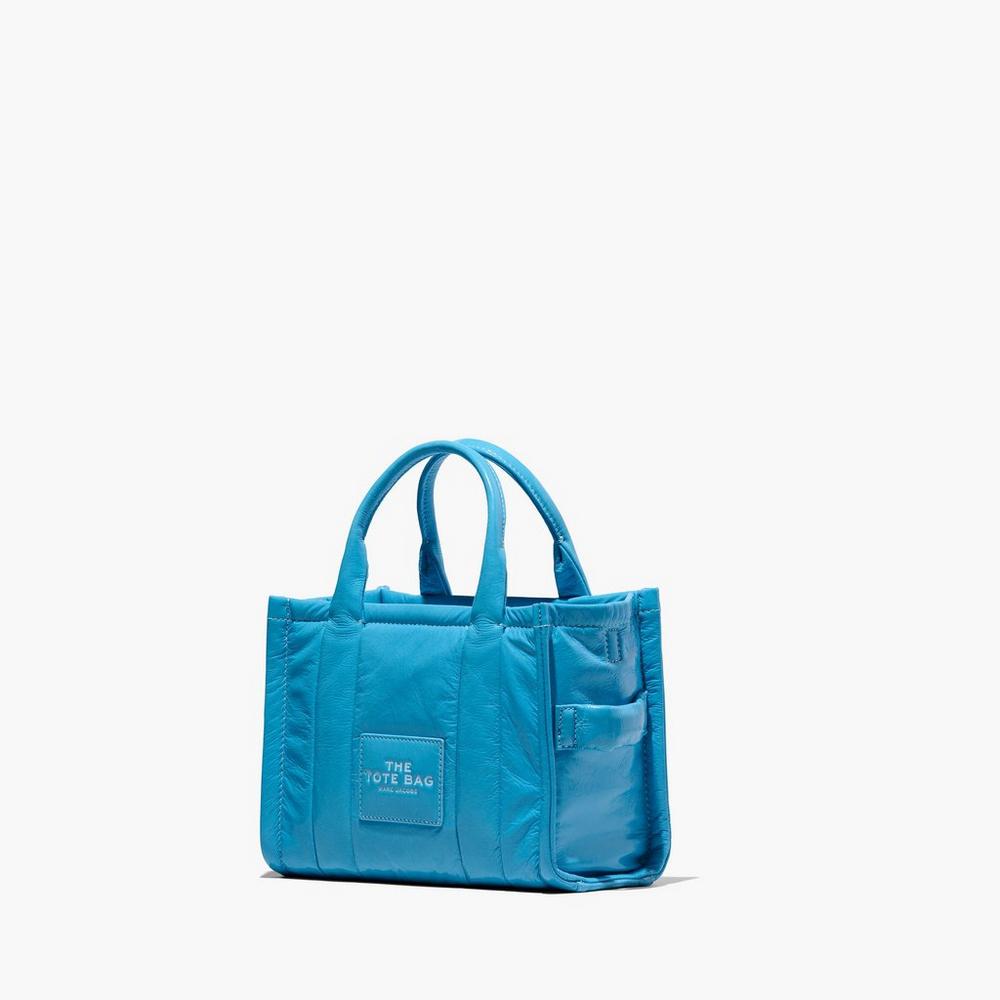 Bolso Tote Marc Jacobs Shiny Crinkle Mini Tote Mujer Azules | 37521KMIR
