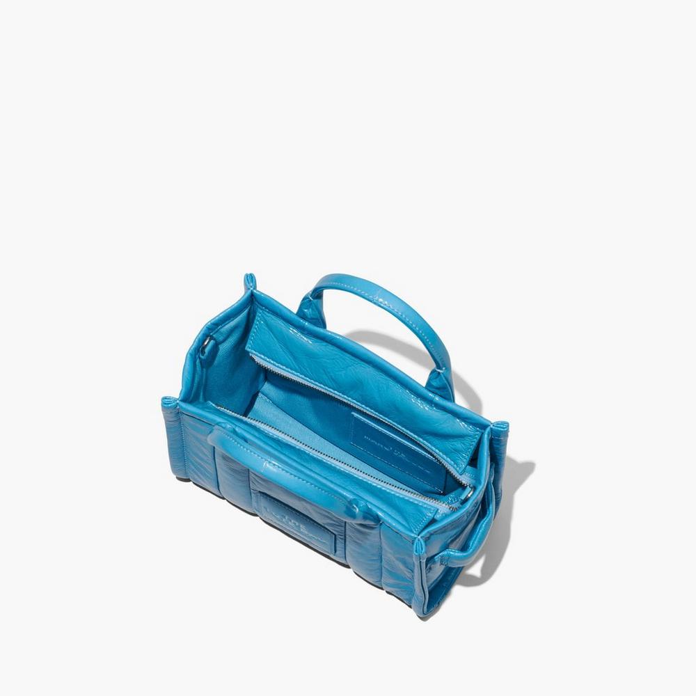 Bolso Tote Marc Jacobs Shiny Crinkle Mini Tote Mujer Azules | 37521KMIR