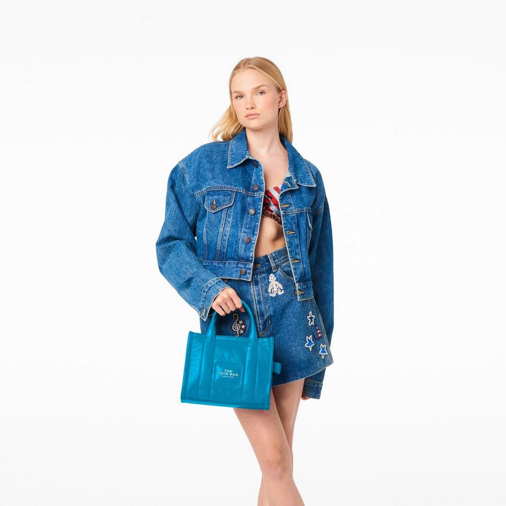 Bolsos Cruzados Marc Jacobs Shiny Crinkle Mini Tote Mujer Azules | 72435ULWC