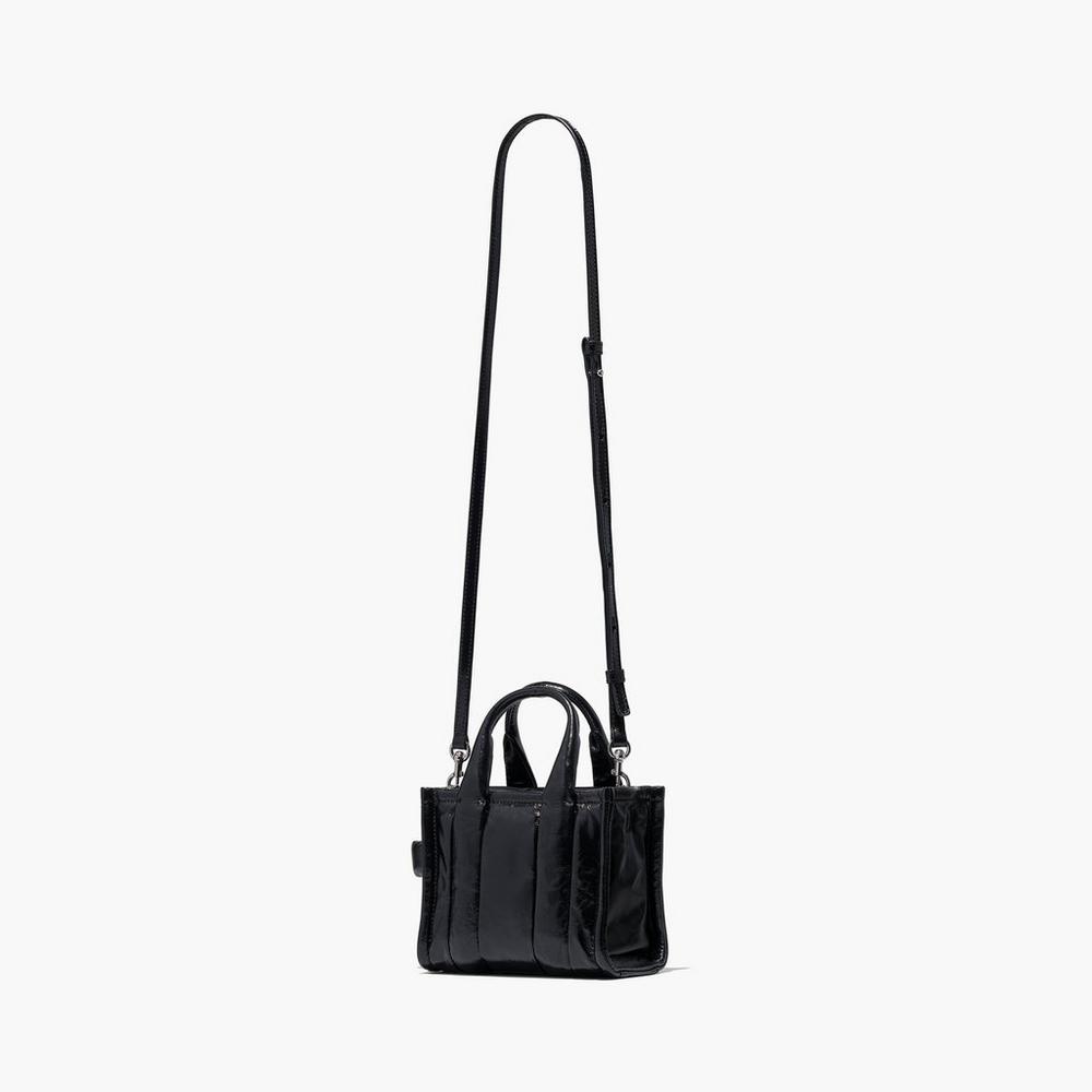 Bolsos Cruzados Marc Jacobs Shiny Crinkle Micro Tote Mujer Negros | 76230GRLA
