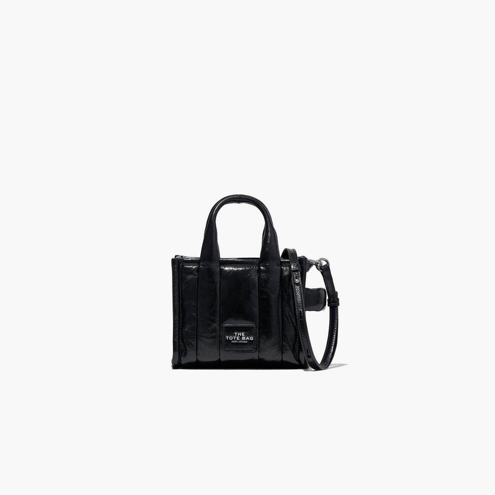 Bolsos Cruzados Marc Jacobs Shiny Crinkle Micro Tote Mujer Negros | 76230GRLA