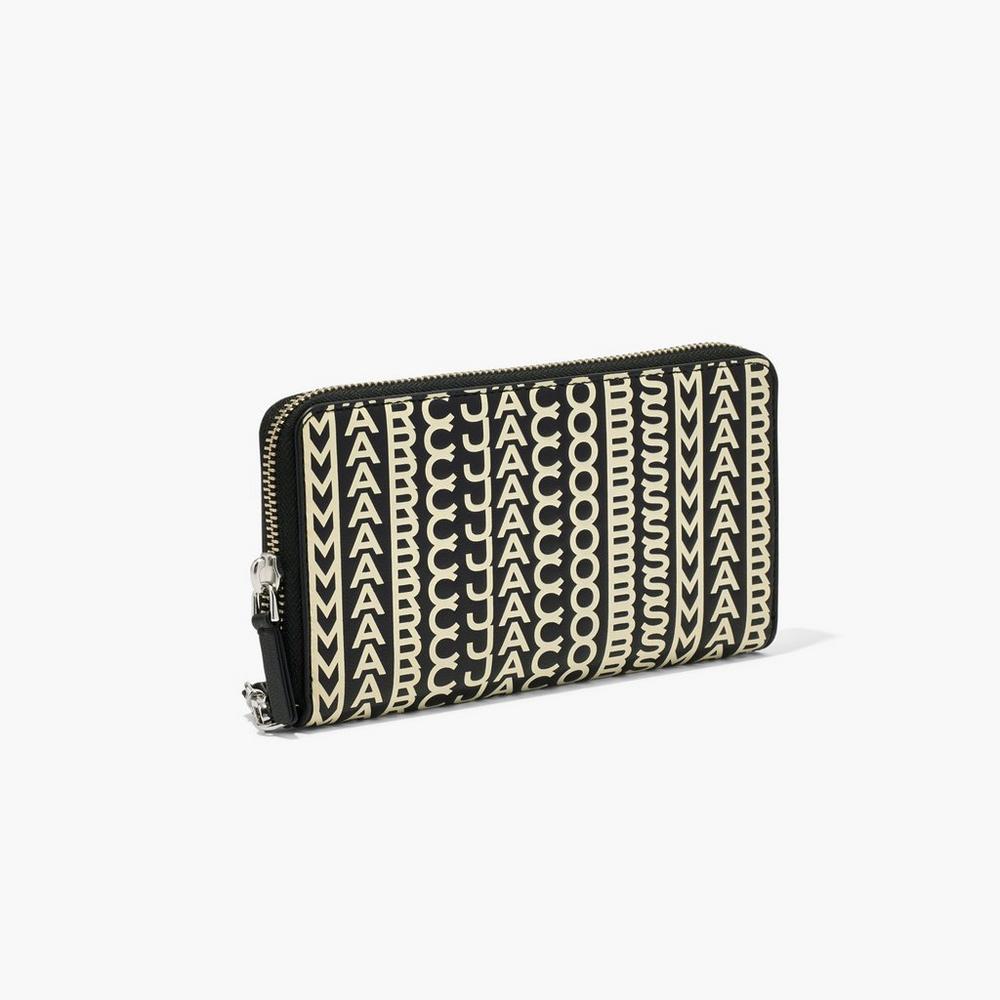 Carteras Grandes Marc Jacobs Monogram Cuero Continental Wristlet Mujer Negros Blancos | 37459LAWV
