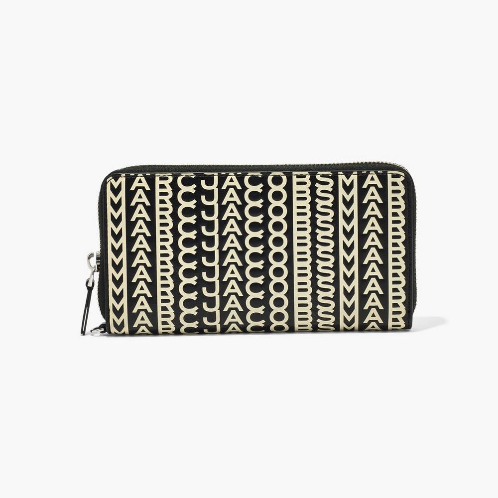 Carteras Grandes Marc Jacobs Monogram Cuero Continental Wristlet Mujer Negros Blancos | 37459LAWV