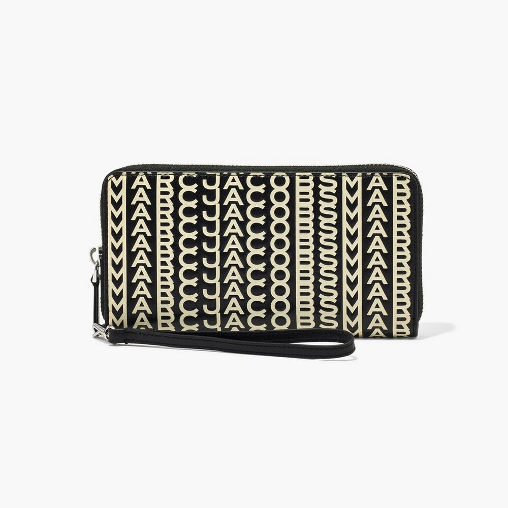 Carteras Grandes Marc Jacobs Monogram Cuero Continental Wristlet Mujer Negros Blancos | 37459LAWV