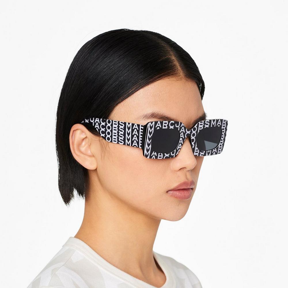 Lentes De Sol Marc Jacobs Monogram Rectangular Mujer Negros Blancos | 04382QBWY