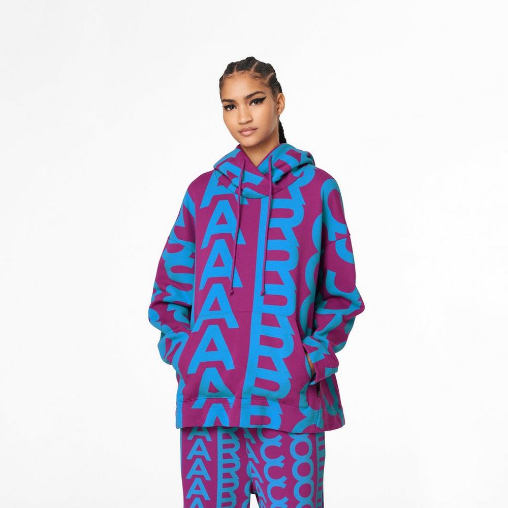 Sudadera Con Capucha Marc Jacobs Monogram Oversized Mujer Morados Azules | 70193LTSX