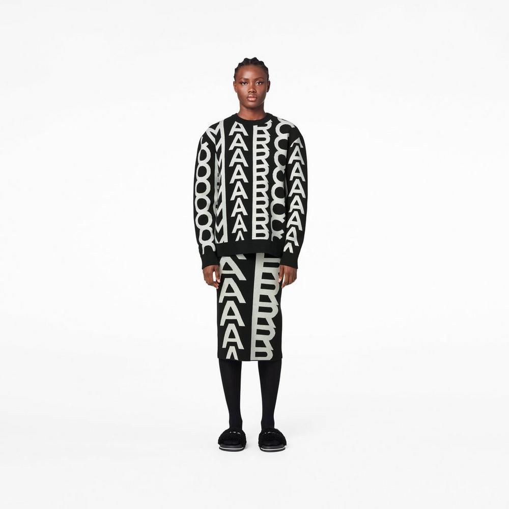 Suéteres Marc Jacobs Monogram Oversized Crewneck Mujer Negros | 72561MGPE