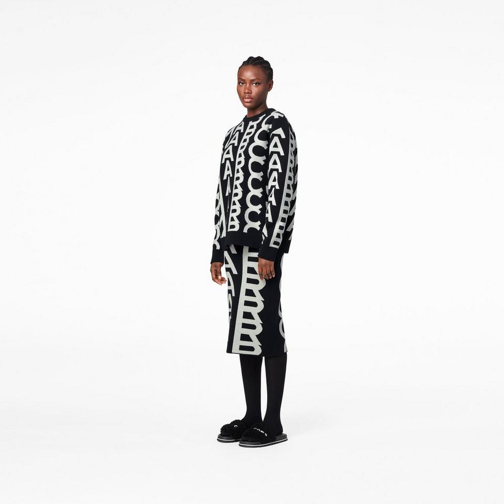 Suéteres Marc Jacobs Monogram Oversized Crewneck Mujer Negros | 72561MGPE