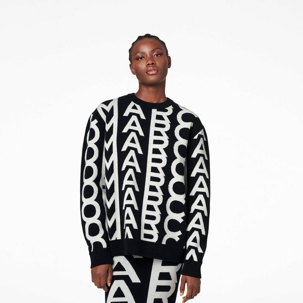 Suéteres Marc Jacobs Monogram Oversized Crewneck Mujer Negros | 72561MGPE