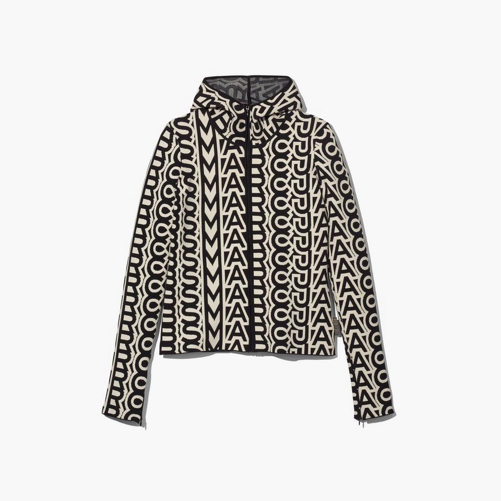 Suéteres Marc Jacobs Monogram Scuba Zip Up Mujer Negros | 29704KFOV