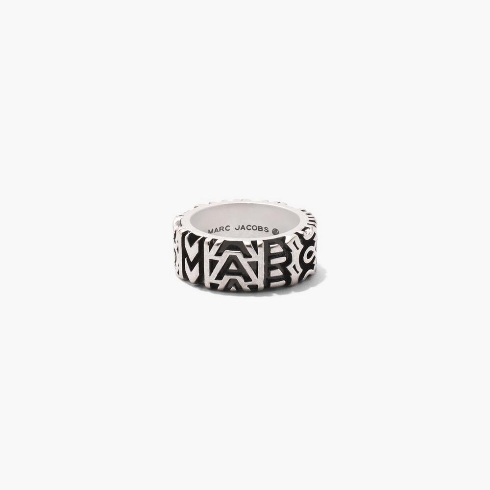 Anillos Marc Jacobs Monogram Engraved Mujer Plateados | 41579DHGP