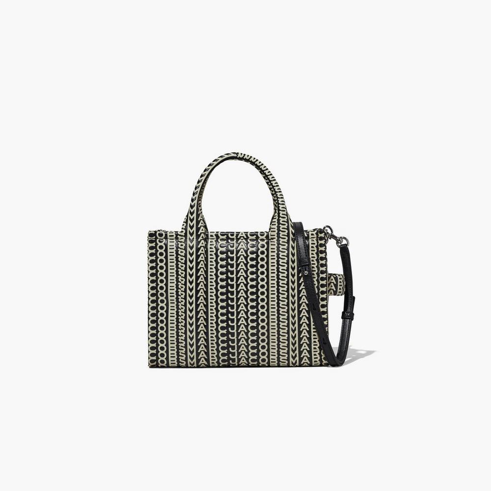 Bolso Tote Marc Jacobs Monogram Cuero Mini Tote Mujer Negros Blancos | 36408ENQF