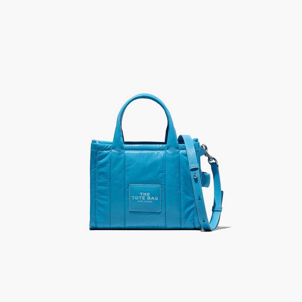 Bolso Tote Marc Jacobs Shiny Crinkle Mini Tote Mujer Azules | 37521KMIR