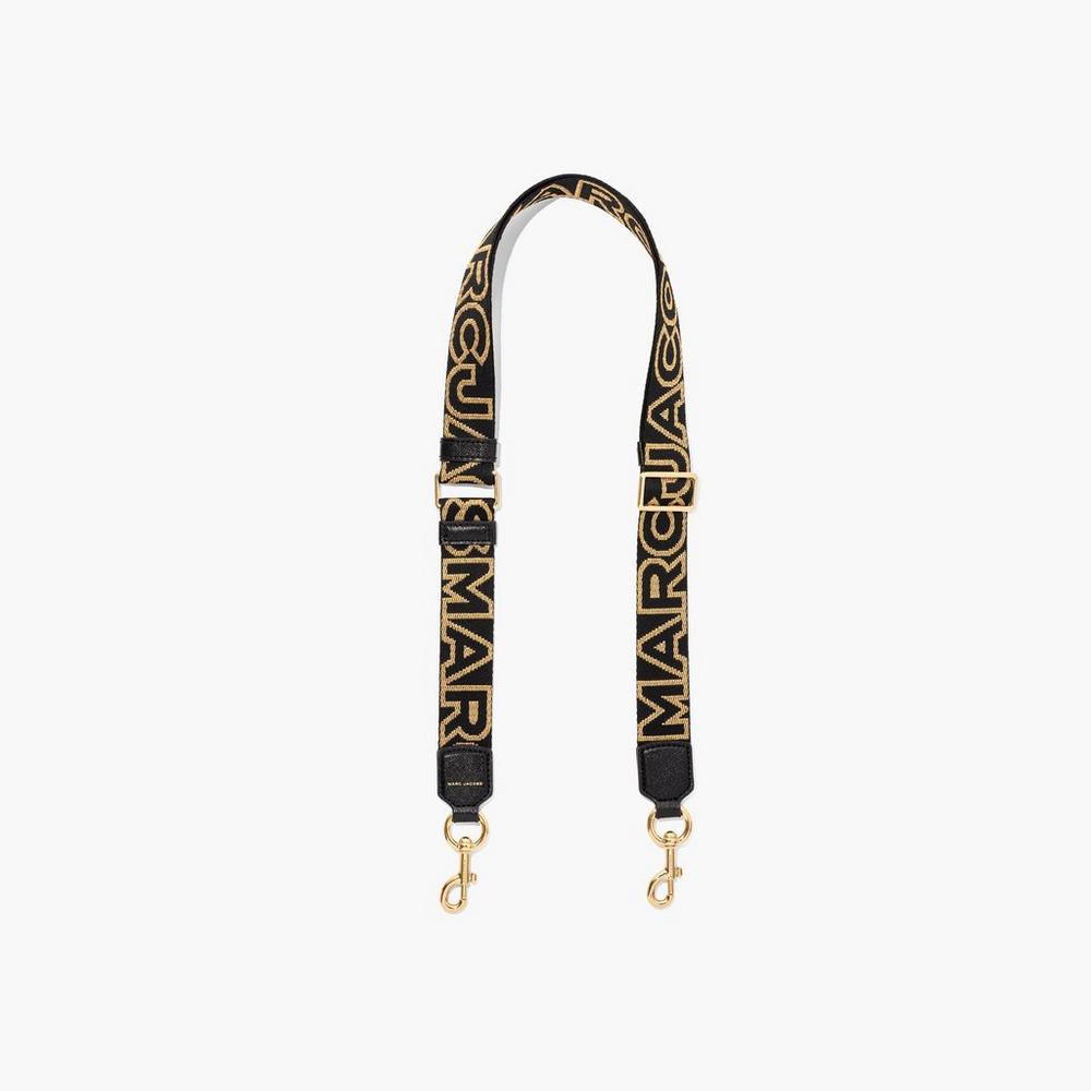 Strap Marc Jacobs Thin Outline Logo Webbing Mujer Negros Dorados | 05781NKHU
